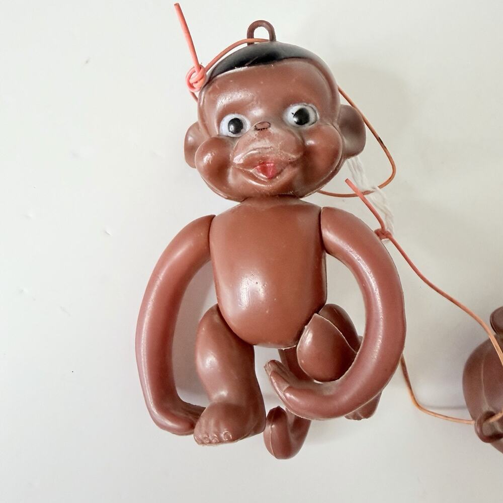 Vintage Soft Plastic Brown Monkey Figure Toy Hong Kong 4”